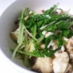 〔お手伝いレシピ〕水菜と豆腐のそぼろ煮浸し